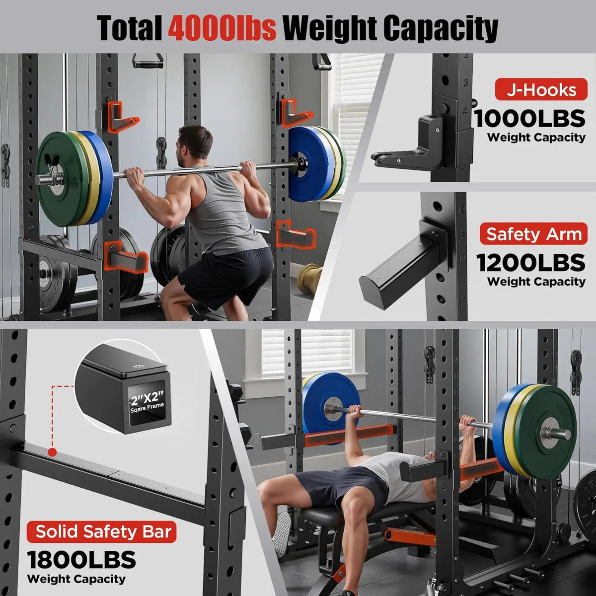 Heavy Duty Squat Rack With Lat Pulley And Barbell