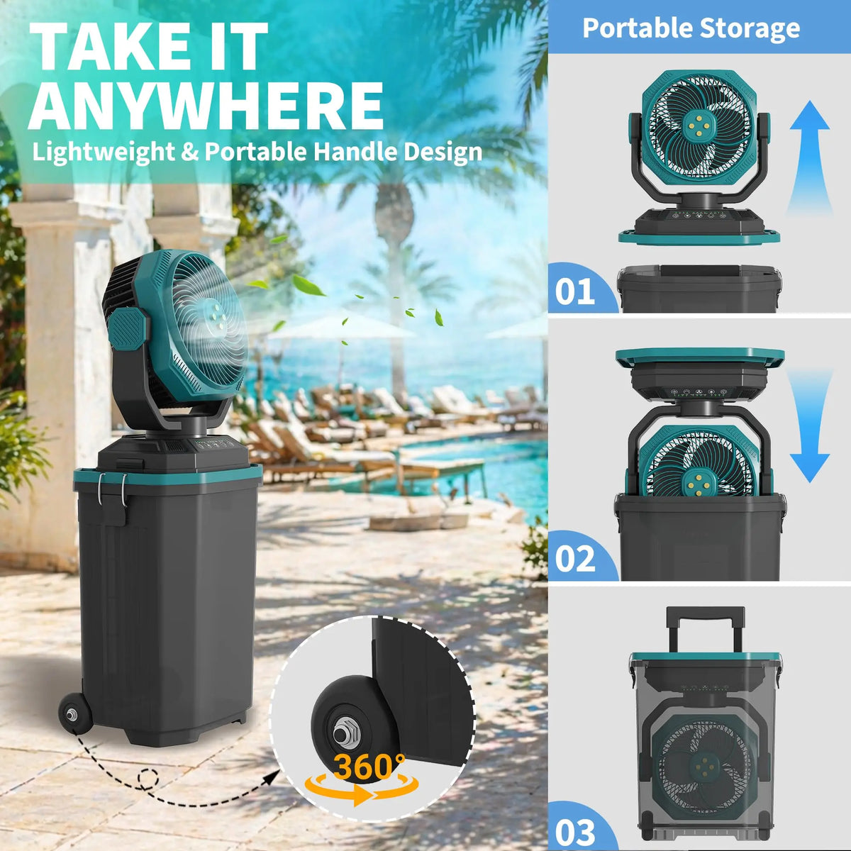 HiMiss Portable Rechargeable Misting Bucket Fan With Remote