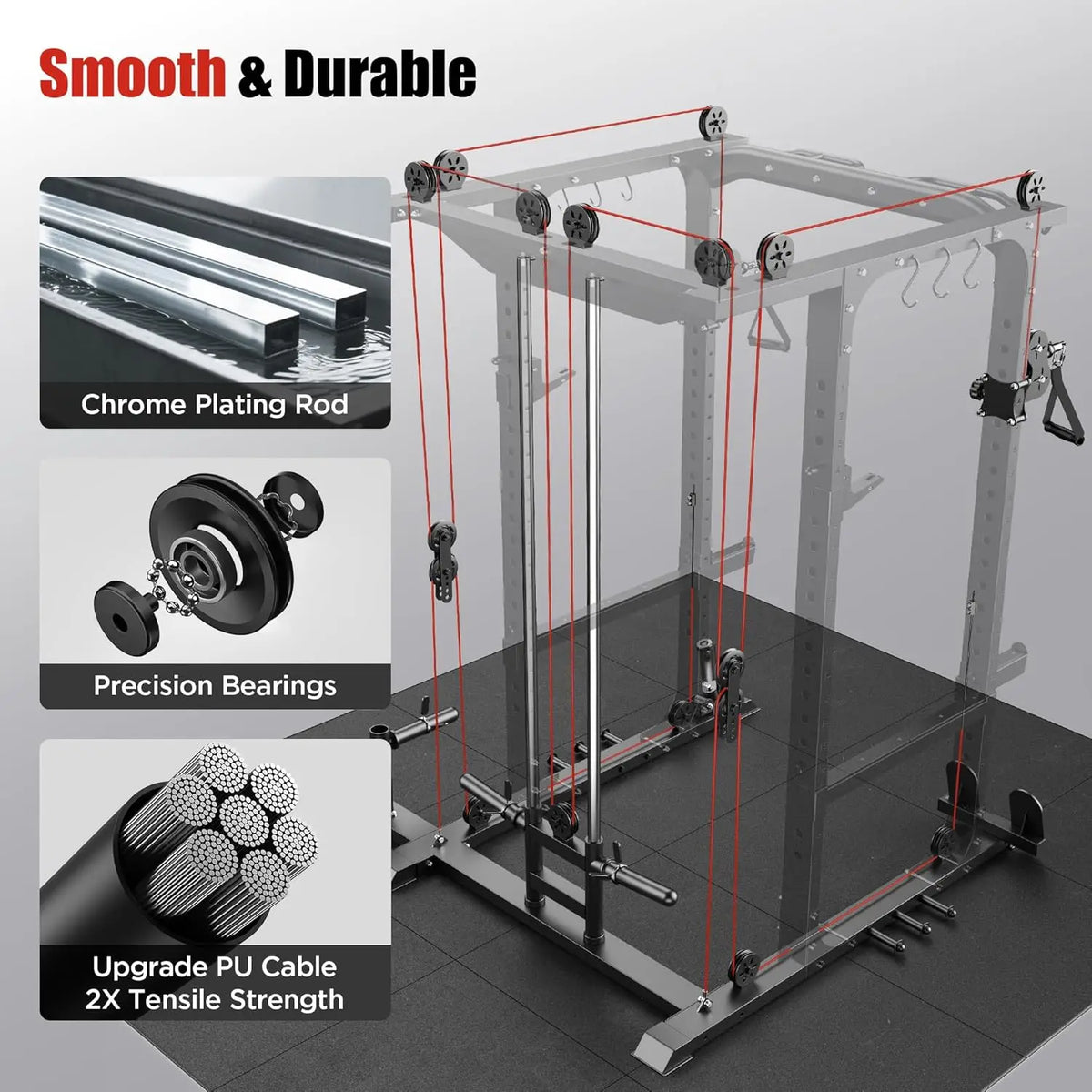 Heavy Duty Squat Rack With Lat Pulley And Barbell