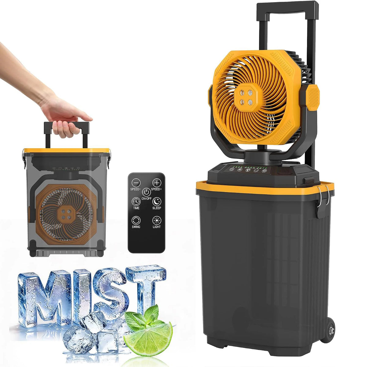 HiMiss Portable Rechargeable Misting Bucket Fan With Remote