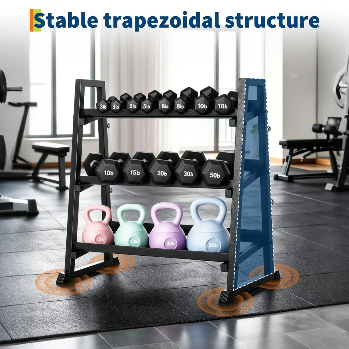 HiMISS 3-Tier Trapezoidal Dumbbell Rack With Steel Base