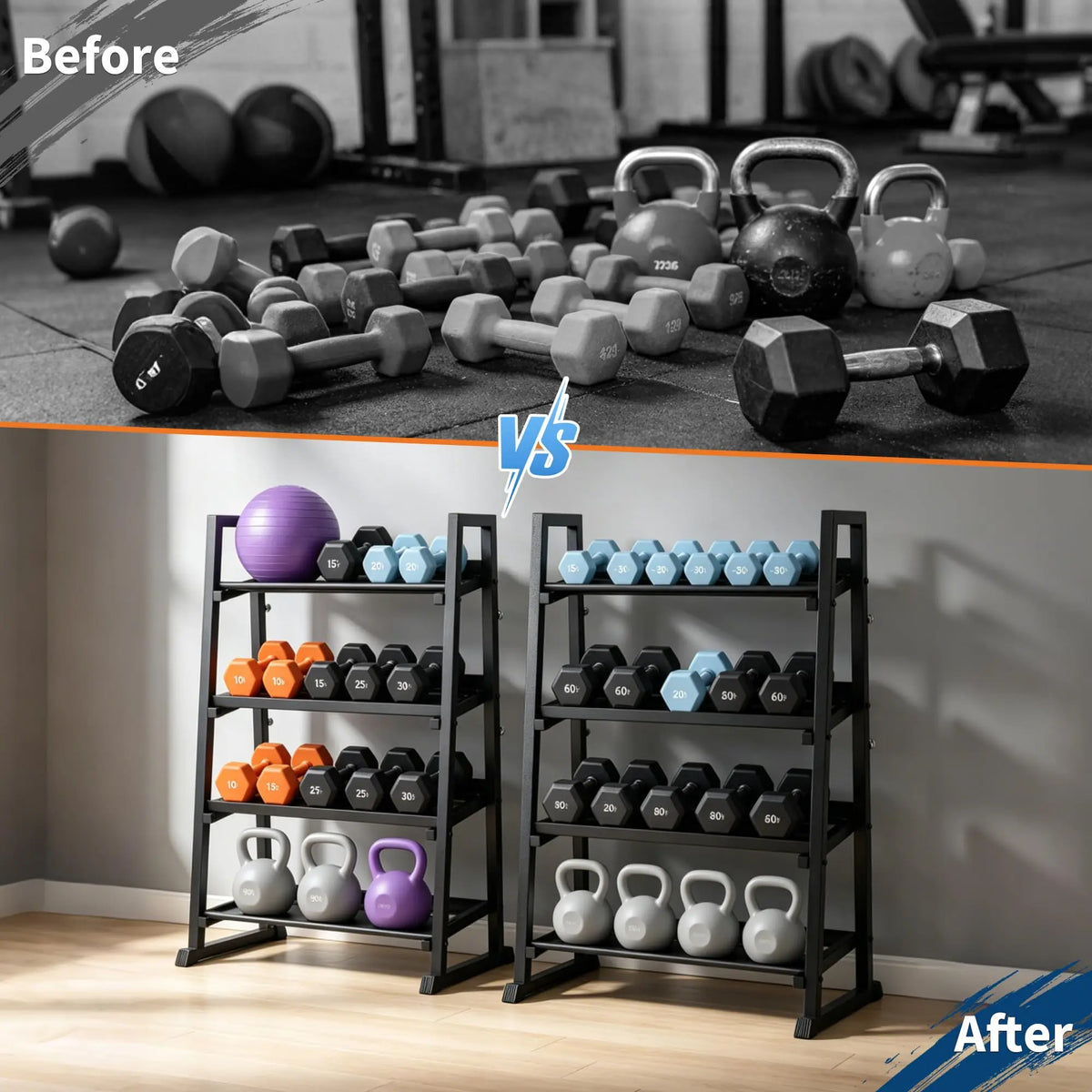 HiMISS 3-Tier Trapezoidal Dumbbell Rack With Steel Base